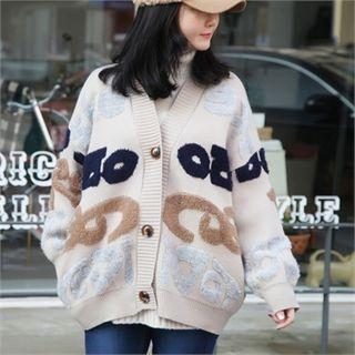 V-neck Letter Patch Cardigan