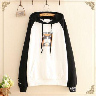 Cat Print Raglan-sleeve Hoodie