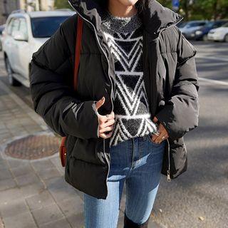 Stand-collar Oversized Padded Jacket Black - One Size
