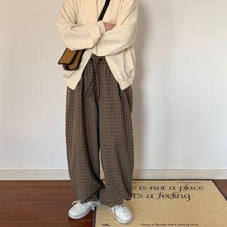 Band-waist Plaid Baggy Pants