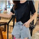 Set: Glittered Short Sleeve T-shirt + Ripped Shorts