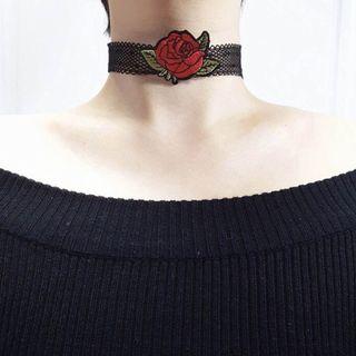 Embroidered Rose Choker As Shown In Figure - One Size