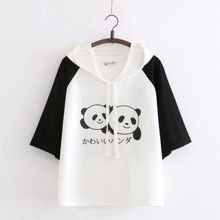 Short-sleeve Printed Hoodie White - One Size