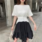 Ruffle Short-sleeve Top / A-line Skirt