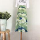 Printed Pleated Midi Skirt Light Green - One Size
