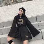 Embroidered Long-sleeve T-shirt / Side Tie A-line Skirt