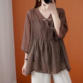 3/4-sleeve Striped Panel Tunic