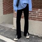 High-waist Fleece-lined Split Boot-cut Pants Black - One Size