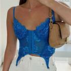 Lace V Neck Hook-and-eye Cropped Tank Top