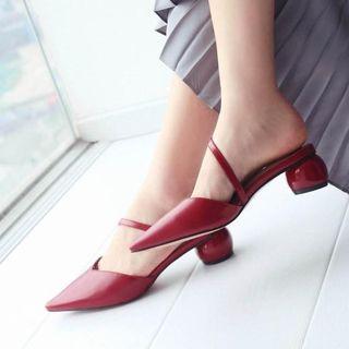 Genuine Leather Pointy Toe Low Heel Mules