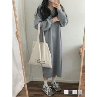 V-neck Textured Long Dress