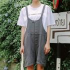 Plain Linen Cotton Spaghetti Strap Short Dungaree