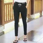 Drawstring-waist Letter Embroidered Baggy Pants
