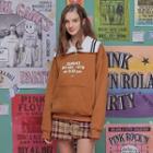 Contrast Wide-collar Letter-printed Sweatshirt Camel - One Size