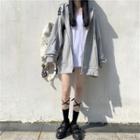 Loose-fit Plain Hooded Zip Jacket