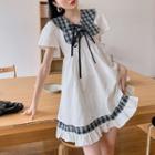 Short-sleeve Gingham Collar A-line Dress