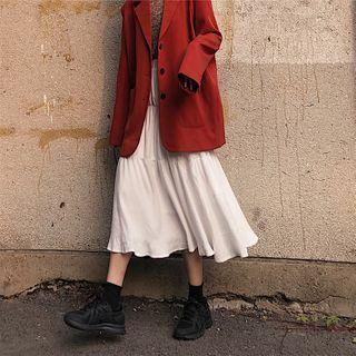 Plain Loose-fit Blazer / High Waist Plain A-line Skirt