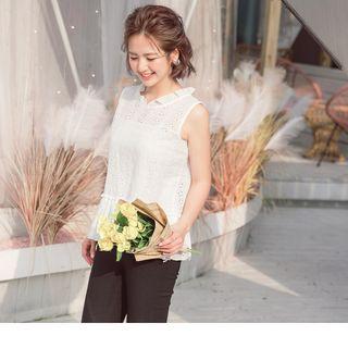 Sleeveless Eyelet-lace Ruffled Top