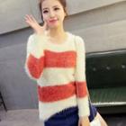 Striped Sequined Furry Thick Sweater