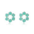 Fashion Simple Plated Gold Round Blue Cubic Zirconia Stud Earrings Golden - One Size