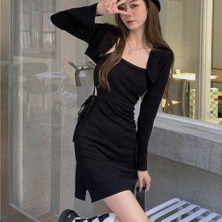 Set: Cropped Cardigan + Spaghetti Strap Dress