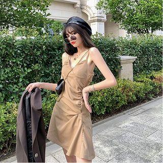 Spaghetti Strap Crinkled A-line Mini Dress