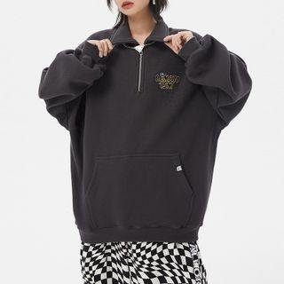 Lettering Half-zip Collared Sweatshirt