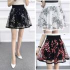 Sheer Panel Floral A-line Mini Skirt