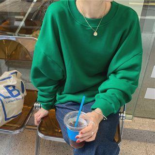 Plain Round-neck Sweatshirt Green - One Size