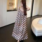 Strappy Checkerboard Slit Shift Dress