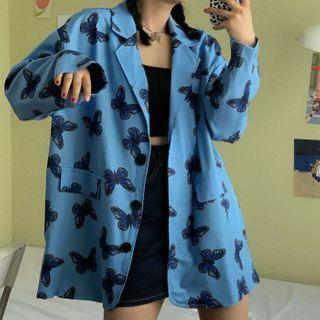 Butterfly Print Single-breasted Blazer