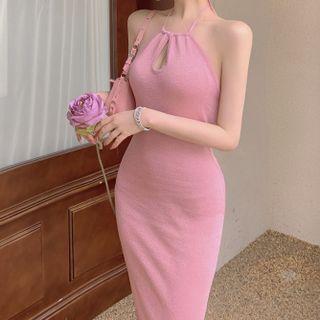 Halter Side-slit Dress