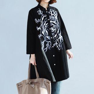 Printed Band Collar Shirt Dress