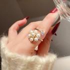Rhinestone Faux Pearl Open Ring 1 Pc - R298 - Gold - One Size
