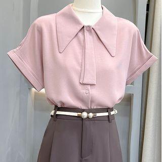 Short-sleeve Plain Shirt / High Waist Shorts