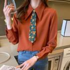 Set: Chiffon Shirt + Floral Print Neck Tie