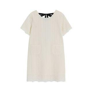Short-sleeve Bow Mini Shift Dress