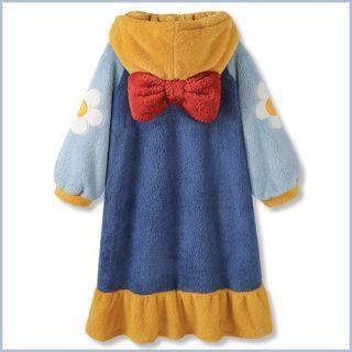 Bow Color Block Coral Fleece Robe