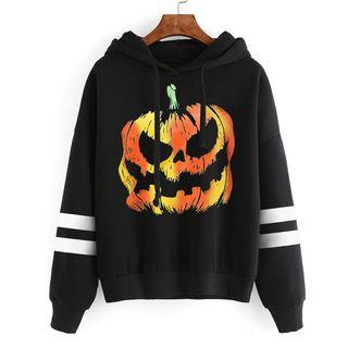 Pumpkin Print Fleece-lined Hoodie
