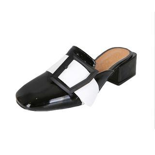 Contrast-trim Buckled Patent Mules