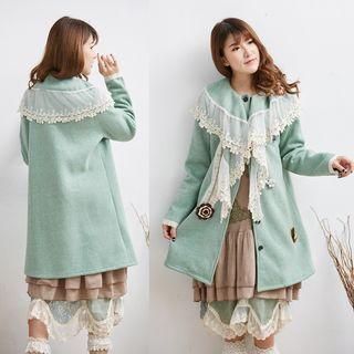 Lace Panel Single-breasted Coat
