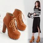 Square Toe Block Heel Platform Lace Up Ankle Boots