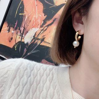 Faux Pearl Stainless Steel Dangle Earring 1 Pair - Gold - Gold