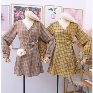 Tie-waist Checker Mini Dress
