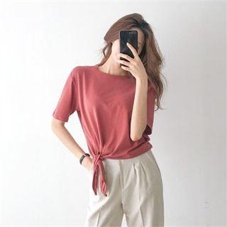 Tie-hem Plain T-shirt