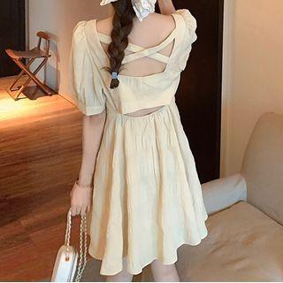 Puff-sleeve Cutout-back A-line Dress