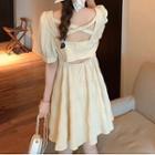 Puff-sleeve Cutout-back A-line Dress