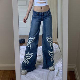 Butterfly Printed Low Waist Wide Leg Jeans