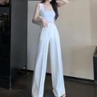 Set: Square-neck Tank Top + Wide-leg Pants