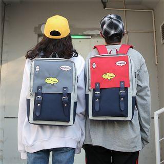 Embroidery Color Block Belted Canvas Backpack